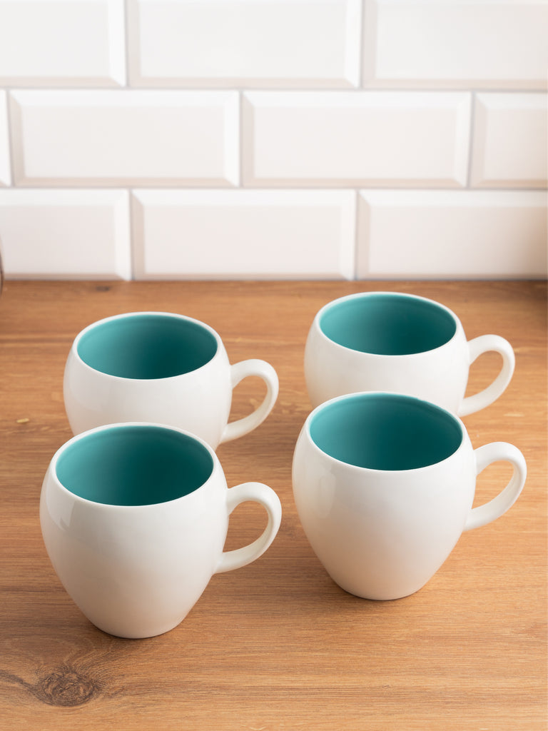Porcelain Coffee Mug Set Of 4 - Cups With Big Handle for Tea