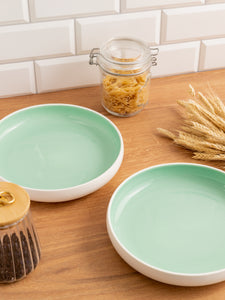 Porcelain Pasta Plates Set Of 4 - Tableware Serving Plates for Salad, Steak, Dinner - 9.4 x 1.7 inches Celeste (Lusite Green)
