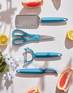 Set of P-peeller, Y-peeler, grater, scissors. Vegetable Peeler, Cheese Grater with Non-slip Handle.