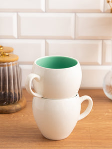 Porcelain Coffee Mug Set Of 4 - Cups With Big Handle for Tea, Cappuccino, Latte and Chocolate, Hot or Cold Drinks - 5.3 x 3.5 x 3.7 inches 15 Oz - Celeste (Lusite Green)