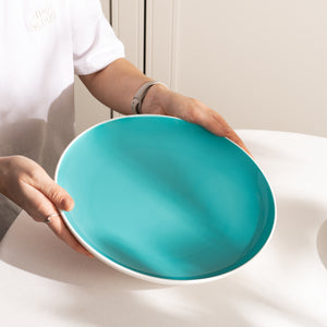 Porcelain Dinner Plates Set Of 4 Tableware Serving Plates for Salad, Pasta, Steak 11 x 1.3 inches - Celeste (Turquoise)
