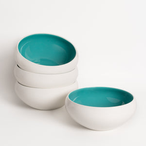 Porcelain Salad Bowls Set Of 4 - Serving Bowl for Desserts, Fruit, Ice Cream, Cereal, Oatmeal - 7.2 x 3 inches - Celeste (Turquoise)
