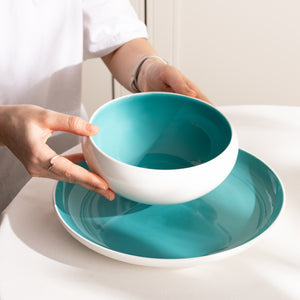 Porcelain Salad Bowls Set Of 4 - Serving Bowl for Desserts, Fruit, Ice Cream, Cereal, Oatmeal - 7.2 x 3 inches - Celeste (Turquoise)