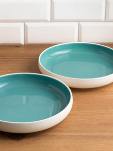 Porcelain Pasta Plates Set Of 4 - Tableware Serving Plates for Salad, Steak, Dinner - 9.4 x 1.7 inches - Celeste (Turquoise)