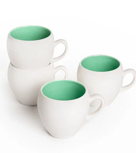 Porcelain Coffee Mug Set Of 4 - Cups With Big Handle for Tea, Cappuccino, Latte and Chocolate, Hot or Cold Drinks - 5.3 x 3.5 x 3.7 inches 15 Oz - Celeste (Lusite Green)