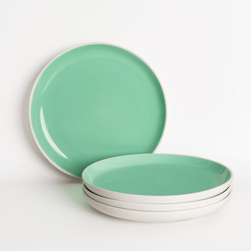 Porcelain Dinner Plates Set Of 4 - Tableware Serving Plates for Salad, Pasta, Steak - 8.5 x 1 inches - Celeste (Lusite Green)