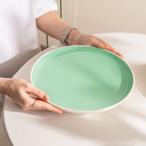Porcelain Dinner Plates Set Of 4 Tableware Serving Plates for Salad, Pasta, Steak - 11 x 1.3 inches - Celeste (Lusite Green)