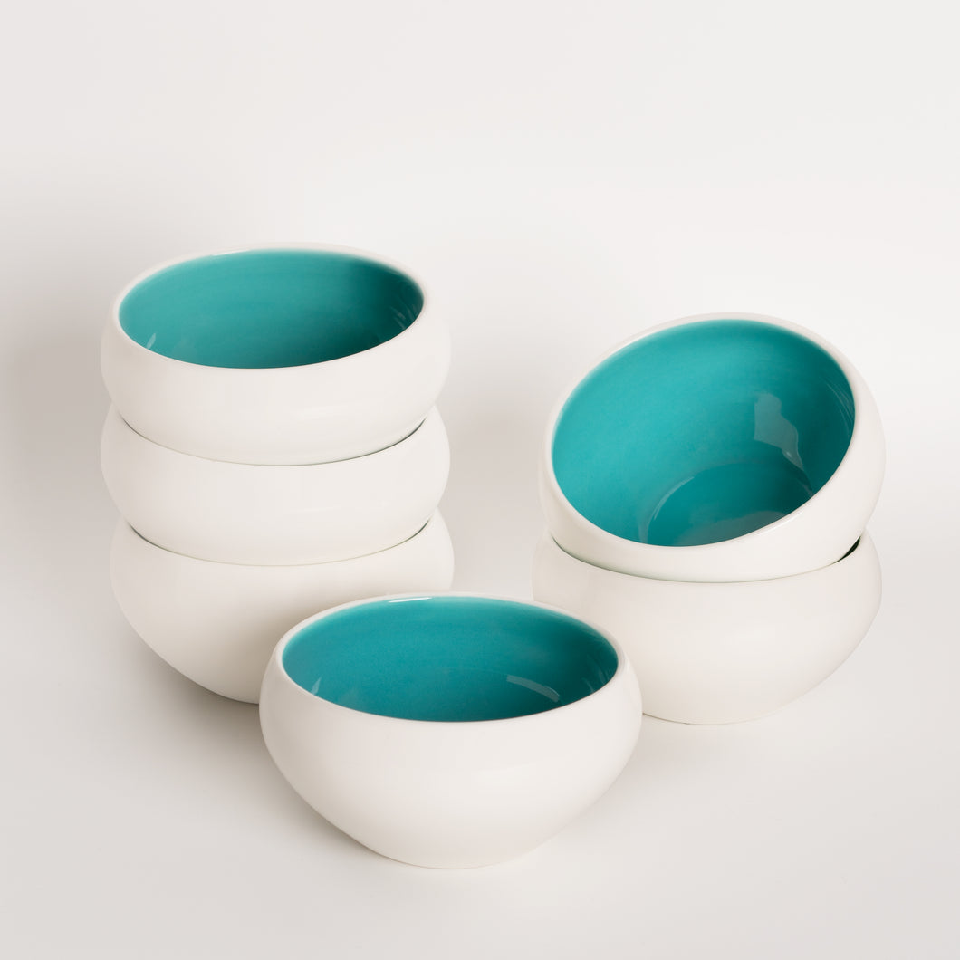Porcelain Ramekins Set Of 6 - Bowls for Creme Brulee, Baking Souffle, Lava Cakes, Pudding - 3.8 x 1.9 inches - Celeste (Turquoise)