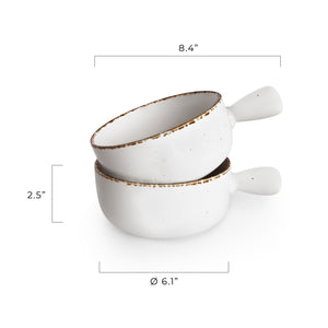 Porcelain Soup Bowls with Handle - Set Of 4 for Ramen, Noodles, Cereal, Rice, Oatmeal - 8.4 x 6.1 x 2.5 inches - Sandy